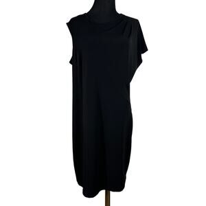 Clara Sun Woo Womens Asymmetrical Sleeve Knee Length Dress Black USA Made Large